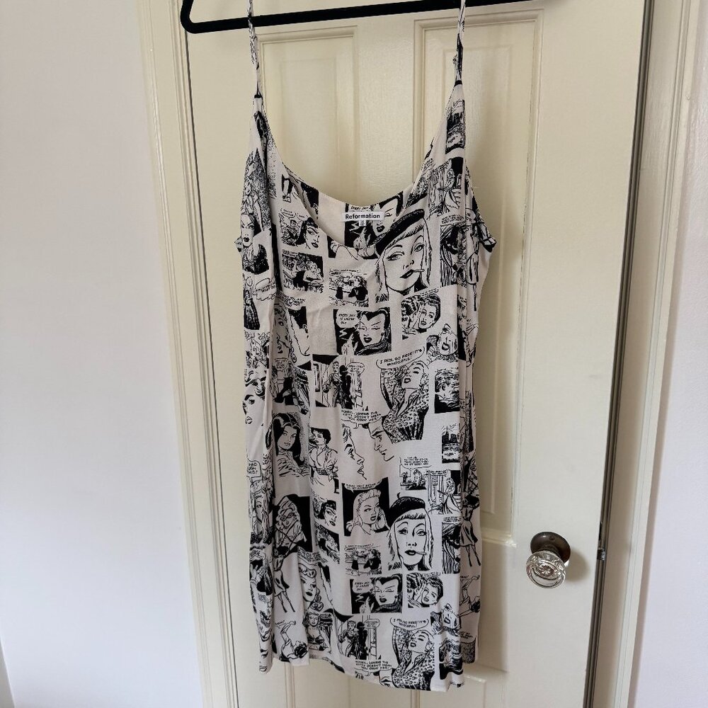 Reformation Ventura Slip Dress ES Newsprint - Size 2X - comic illustrations